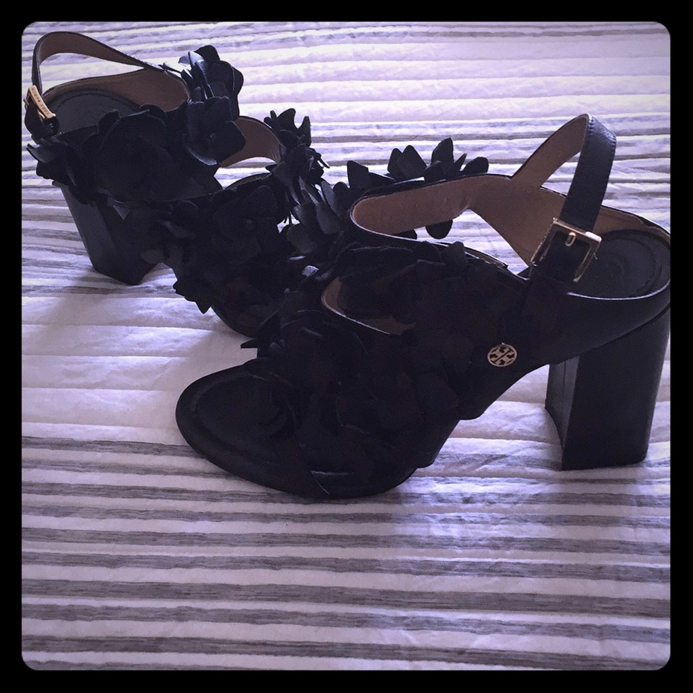 Tory Burch black flower sandals